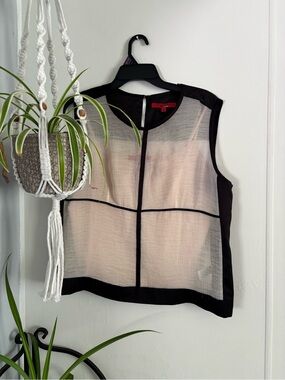 Narciso Rodriguez Black-Trim Sheer Panel Sleeveless Top